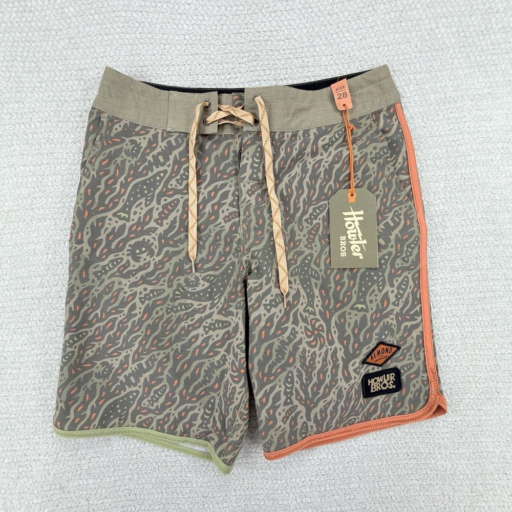 NEW Howler Bros Boardshorts Mens 28 Howler x Almond Hawaiian Fish Aloha Swim